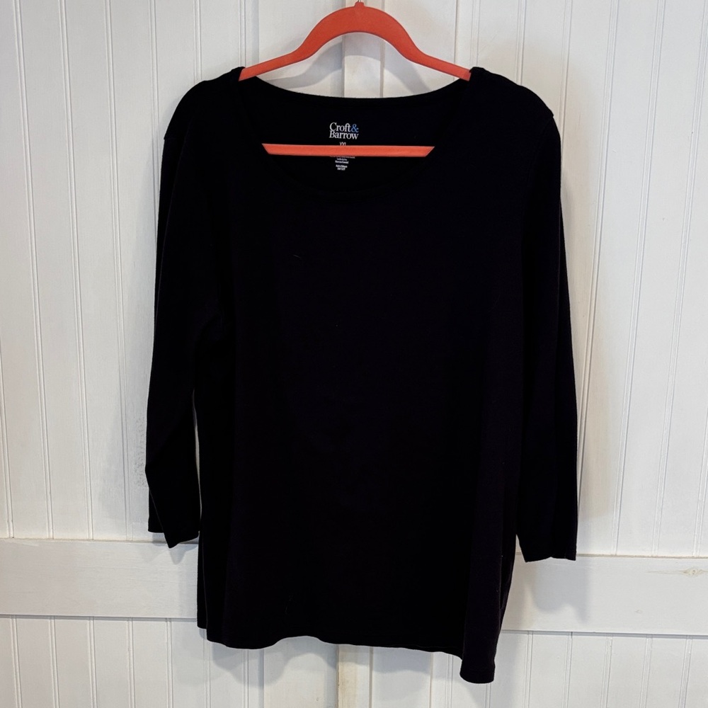 Croft & Barrow 3/4 sleeve, 100% cotton soft, black Tee size XXL